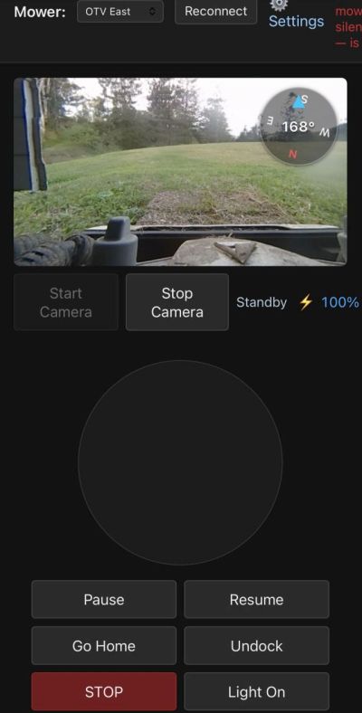 The browser control page with joystick, camera and status